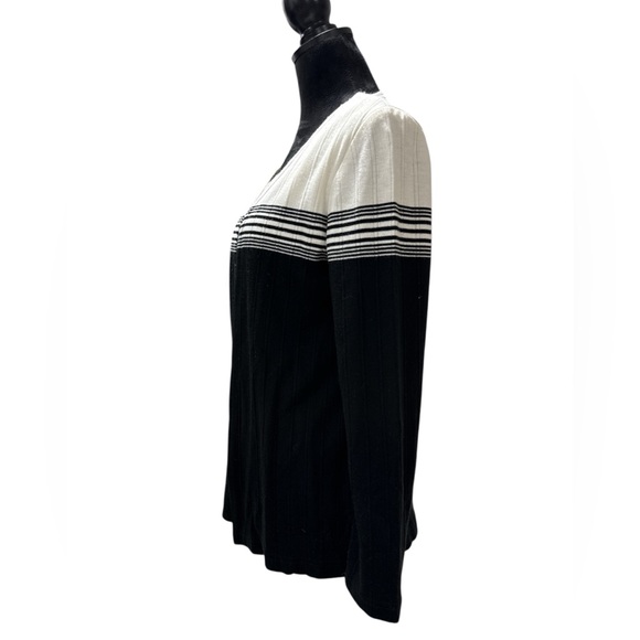 Alfred Dunner Black White Striped Cardigan Twin Set Small Nautical Career - Picture 3 of 7